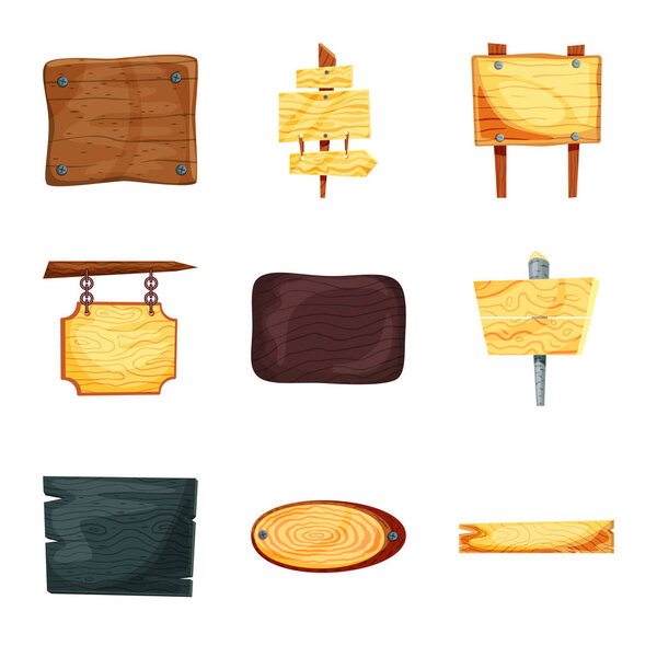 Vector design of signboard  and wood sign. Collection of signboard  and wooden stock vector illustration.