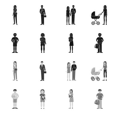 Karakter ve avatar simge vektör tasarımı. Karakter ve portre hisse senedi vektör çizim seti.