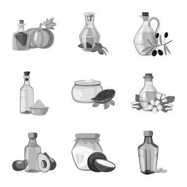 Beslenme ve organik sembolü yalıtılmış nesne. Beslenme ve cam hisse senedi vektör çizim seti.