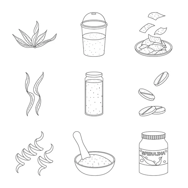 Ilustração vetorial de comida e símbolo vegan. Conjunto de comida e erva daninha símbolo de estoque para web . —  Vetores de Stock