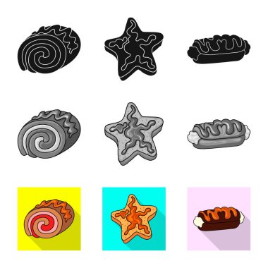 Şekerleme ve mutfak logo vektör Illustration. Şekerlemeler ve hisse senedi için ürün vektör simge kümesi.