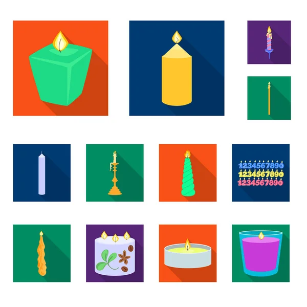 Vektorová design ikony svíček a zdobení. Kolekce svíček a ohně vektorové ikony pro stock. — Stockový vektor