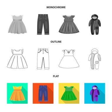Moda ve giysi logo vektör Illustration. Web için moda ve pamuk hisse senedi simgesi kümesi.
