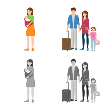 Vektör Illustration karakter ve avatar işareti. Karakter ve portre hisse senedi vektör çizim topluluğu.