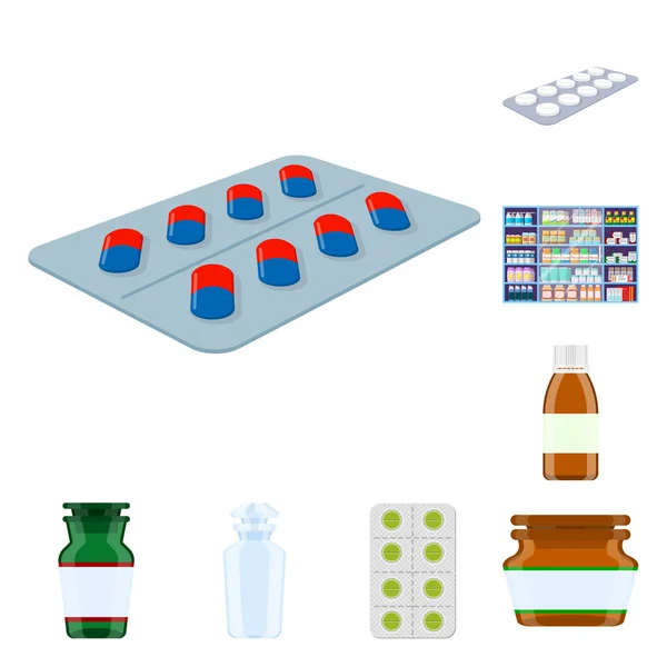 Oggetto isolato di farmacia e icona farmaceutica. Raccolta di illustrazione vettoriale farmacia e stock sanitario . — Vettoriale Stock