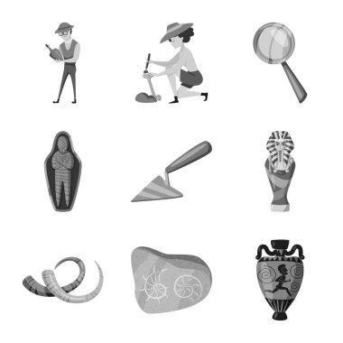 Hikaye ve keşif simgesinin vektör Illustration. Hisse senedi için hikaye ve öğeler vektör simgesi kümesi.