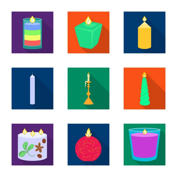 Objeto aislado de luz de las velas y signo de decoración. Colección de velas y llama símbolo de stock para la web . — Vector de stock