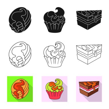 Şekerlemeler ve mutfak işareti vektör tasarımı. Şekerlemeler ve hisse senedi için ürün vektör simge koleksiyonu.