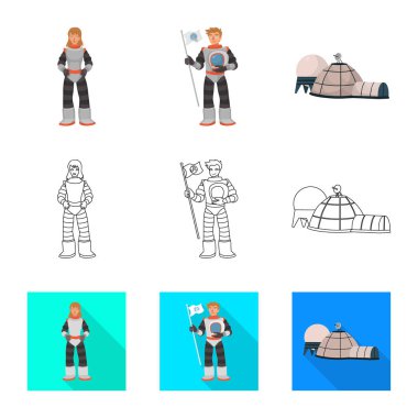 Astronomi ve teknoloji işareti vektör tasarımı. Web için Astronomi ve gökyüzü hisse senedi simgesi kümesi.