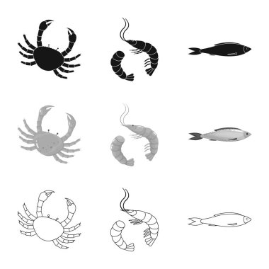 Taze ve restoran logosu yalıtılmış nesne. Hisse senedi için taze ve deniz vektör simge kümesi.