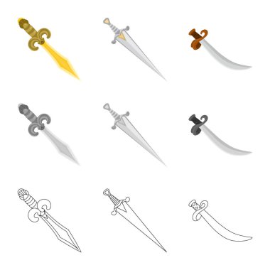 Oyun ve zırh işareti vektör tasarımı. Web için oyun ve bıçak hisse senedi simgesi kümesi.