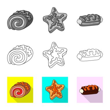 Şekerleme ve mutfak logo vektör Illustration. Şekerlemeler ve hisse senedi için ürün vektör simge kümesi.