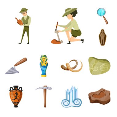 Arkeoloji ve tarihsel işaret vektör tasarımı. Arkeoloji ve kazı stok vektör illüstrasyon seti.