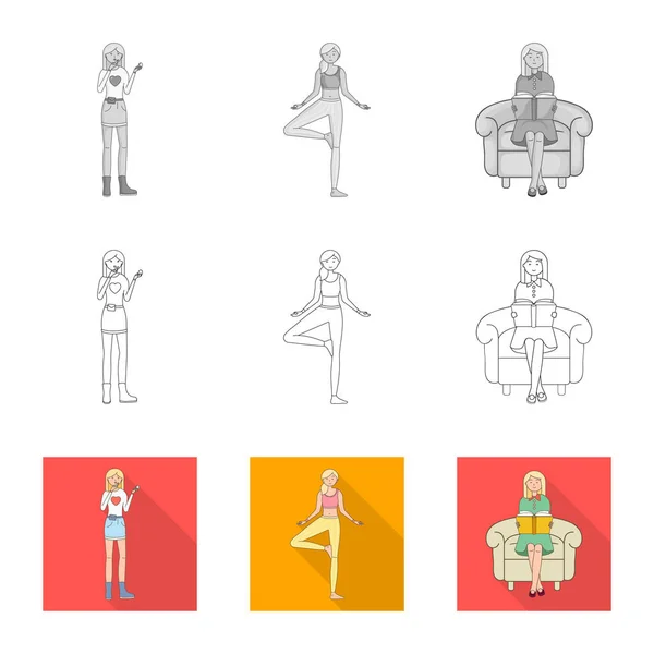 Ilustración vectorial de postura e icono del estado de ánimo. Colección de postura y símbolo de stock femenino para web . — Vector de stock