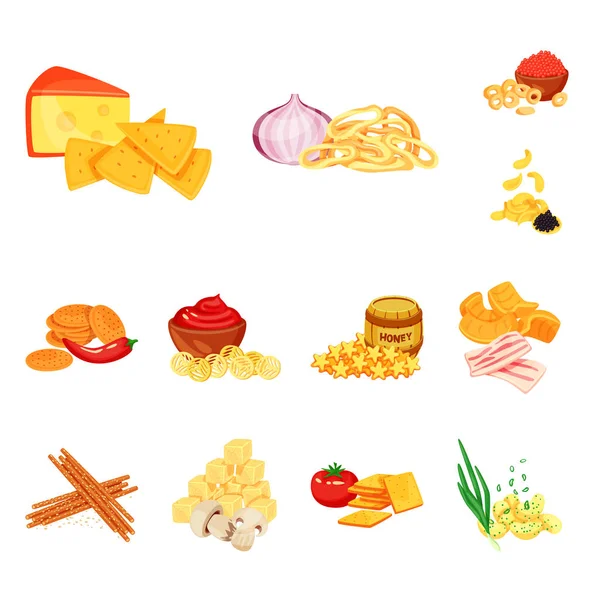 Objeto aislado de alimento y logotipo del producto. Conjunto de alimentos y partido icono de vectores para la acción . — Archivo Imágenes Vectoriales