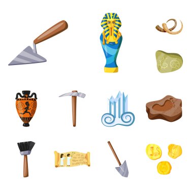 Arkeolojive tarihi simgeizole nesne. Stok için arkeoloji ve kazı vektör simgesi koleksiyonu.