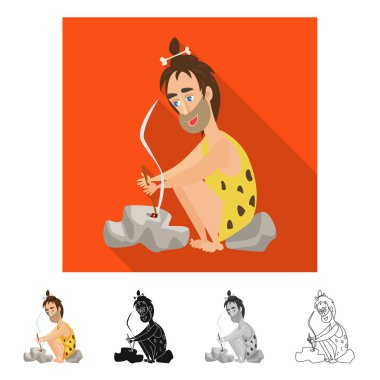 İnsan ve mağara adamı logosuvektör illüstrasyon. Stok için insan ve taş vektör simgesi koleksiyonu.