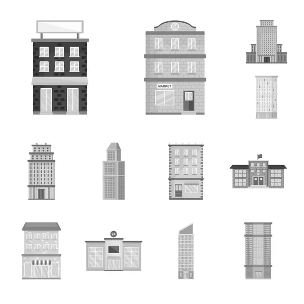 Vector ontwerp van de bouw en het stads logo. Collectie van bouw en Center Stock vector illustratie. — Stockvector