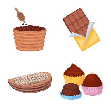 Kakao ve fasulye sembolü izole nesne. Web için kakao ve tatlılık stok sembolü seti.