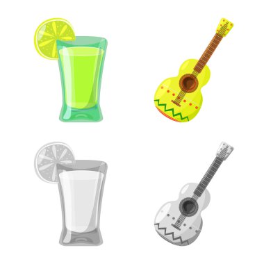 Kafe ve Latin işareti vektör tasarımı. Kafe ve ulusal hisse senedi vektör çizim.