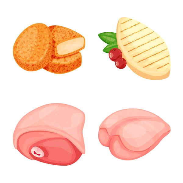 Objeto aislado de carne e icono crudo. Colección de carne e icono de vector a la parrilla para stock . — Vector de stock