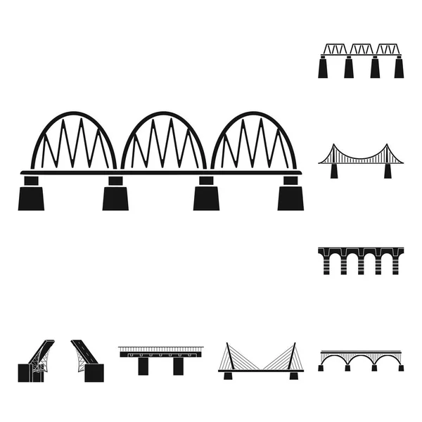 Projeto vetorial de construção e símbolo lateral. Conjunto de construção e símbolo de estoque de ponte para web . — Vetor de Stock