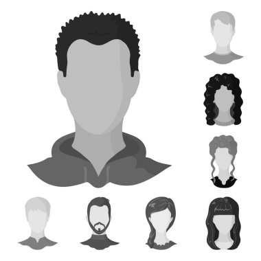Karakter ve profil simgesinin vektör çizimi. Stok için karakter ve kukla vektör simgesinin toplanması.