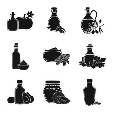 Petrol ve tarım işareti vektör tasarımı. Web için yağ ve cam stok sembolü seti.