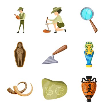 Arkeoloji ve tarihsel sembolü vektör Illustration. Arkeoloji ve kazı stok vektör çizim seti.