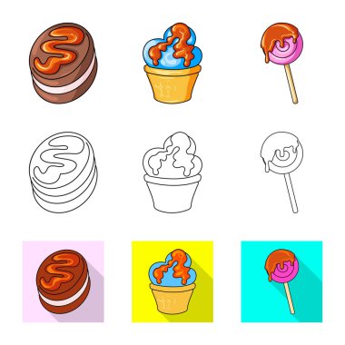 Şekerleme ve mutfak simge vektör Illustration. Şekerlemeler ve hisse senedi için ürün vektör simge koleksiyonu.