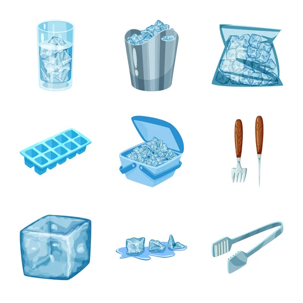 Objeto aislado de hielo y símbolo del agua. Colección de escarcha y material húmedo símbolo para la web . — Vector de stock