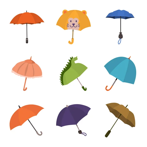Vektor-Design von Regenschirm und Regenschild. Sammlung von Schirm- und Wettervektorillustrationen. — Stockvektor