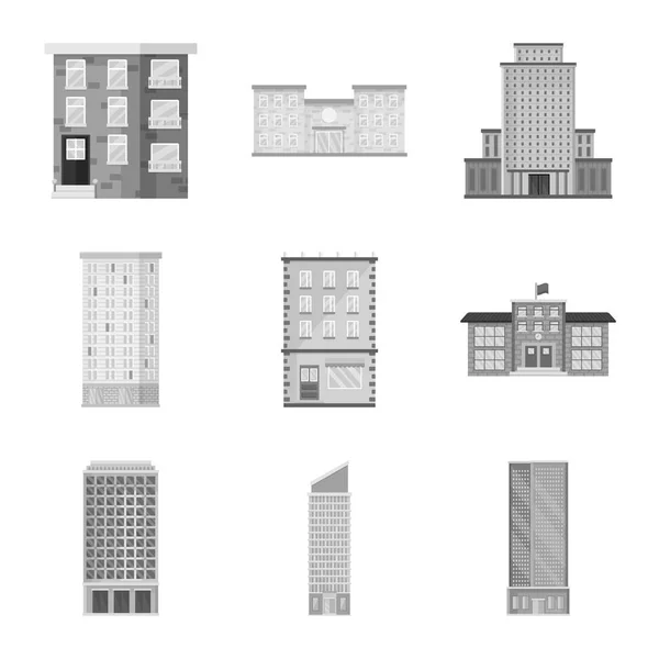 Vector ontwerp van bouw en stad icoon. Verzameling van bouw en center voorraad vectorillustratie. — Stockvector