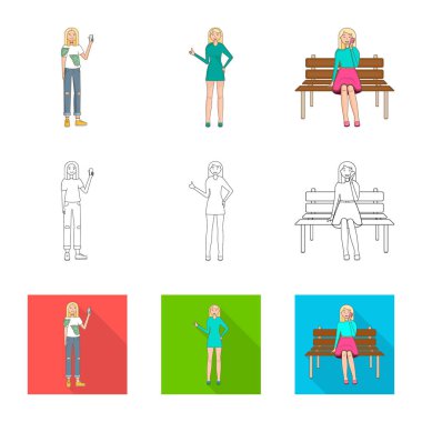 Duruş ve ruh hali logo vektör Illustration. Duruş ve kadın hisse senedi vektör çizim koleksiyonu.