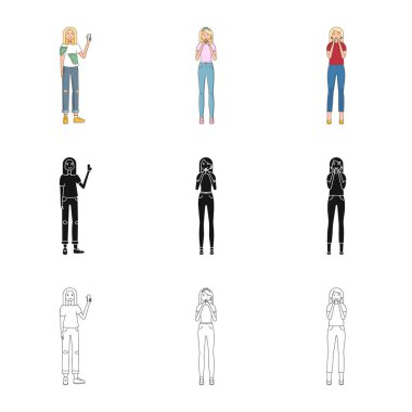 Duruş ve ruh hali simge vektör Illustration. Duruş ve kadın hisse senedi vektör çizim koleksiyonu.