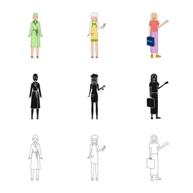 Duruş ve ruh hali logo yalıtılmış nesne. Duruş ve kadın hisse senedi vektör çizim koleksiyonu.