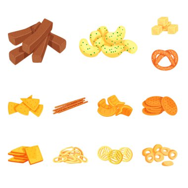 Gıda vektör tasarımı ve gevrek simgesi. Web için gıda ve lezzet stok sembolü seti.