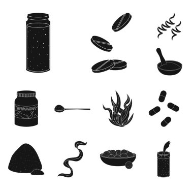Çim ve doğal simge vektör Illustration. Hisse senedi için çim ve deniz yosunu vektör simge kümesi.