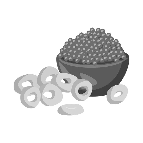 Diseño vectorial de anillo y logo de caviar. Conjunto de anillo y freír símbolo de stock para la web . — Vector de stock