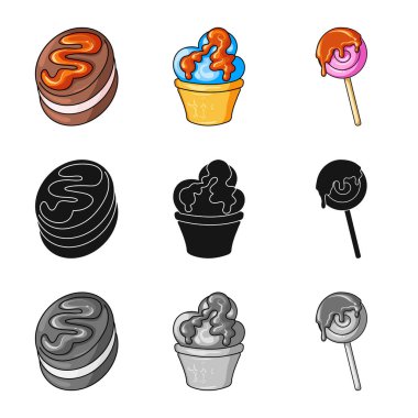 Şekerleme ve mutfak sembolü yalıtılmış nesne. Şekerlemeler ve hisse senedi için ürün vektör simge kümesi.