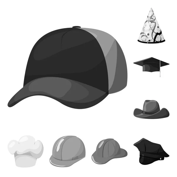 모자와 헬멧 아이콘의 고립 된 개체입니다. 주식에 대 한 모자 및 직업 벡터 아이콘의 컬렉션. — 스톡 벡터