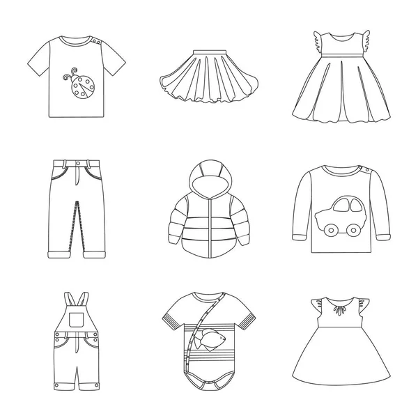 Vektor design av slitage och barn symbol. Insamling av kläder och kläder Stock Vector illustration. — Stock vektor