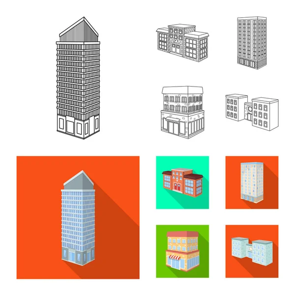 Illustrazione vettoriale dell'icona della costruzione e dell'edificio. Set di icone vettoriali di costruzione e proprietà per magazzino . — Vettoriale Stock