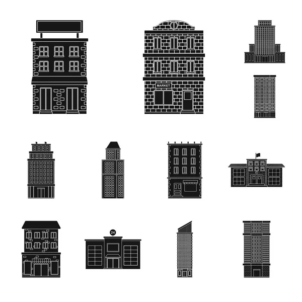 Vektorillustration des modernen und Ständesymbols. Set von modernen und Gebäude-Vektor-Symbol für Aktien. — Stockvektor