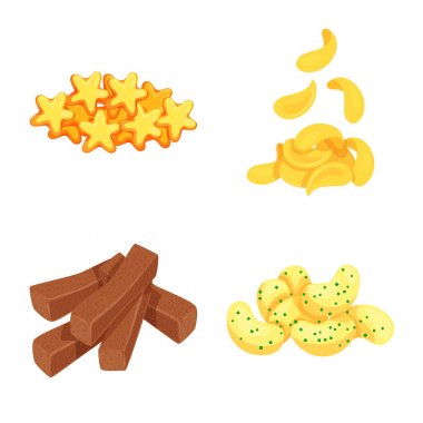 Yiyecek ve gevrek işareti izole nesne. Gıda ve lezzet stok vektör illüstrasyon seti.