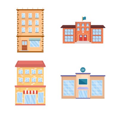 Cephe ve sembol oluşturma vektör tasarımı. Cephe ve dış cephe hisse senedi simgesi web için set.