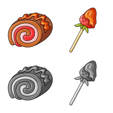 Şekerleme ve mutfak simgesi yalıtılmış nesne. Şekerlemeler ve hisse senedi için ürün vektör simge koleksiyonu.