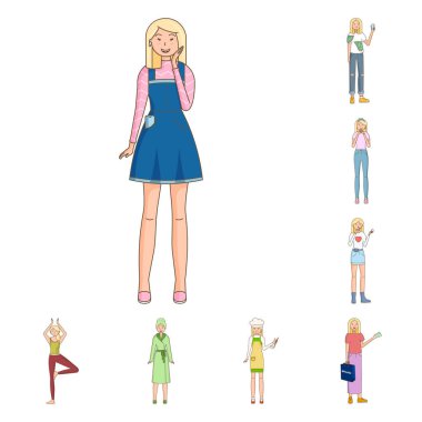 Kadın ve vücut sembolüizole nesne. Kadın ve stil stok vektör illüstrasyon seti.