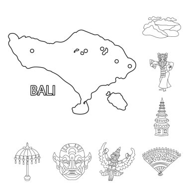 Bali ve Karayip işareti izole nesne. Web için bali ve coğrafya stok sembolü seti.