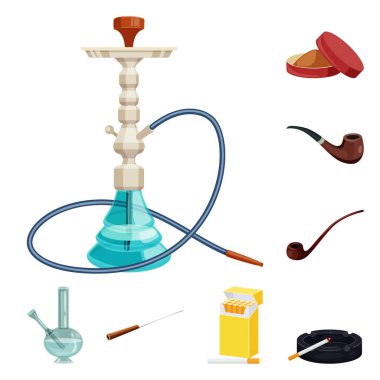 Sigara ve tütün işaretinin izole nesnesi. Stok için sigara ve nikotin vektör simgesi seti.